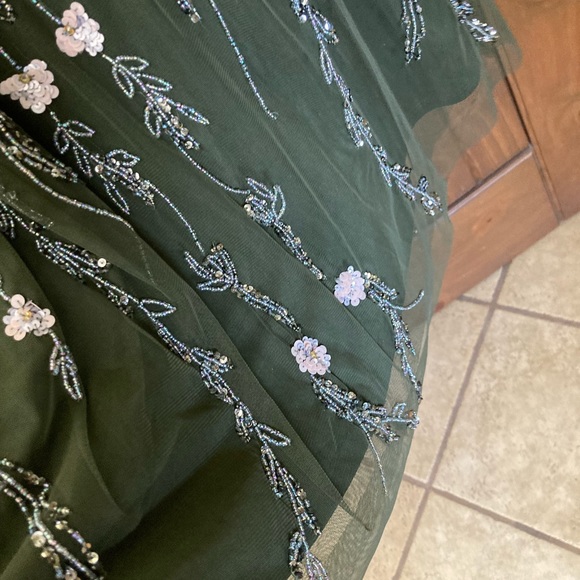 Adrianna Papell Spaghetti Strap Long Formal Mesh Dress - Picture 6 of 8